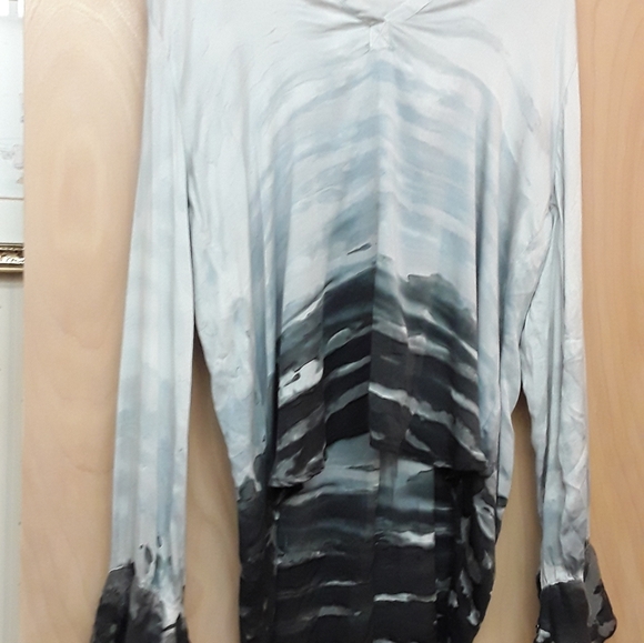 River Sky Grey high low boho tie dye ombre laagenlook tunic top L - Picture 7 of 11